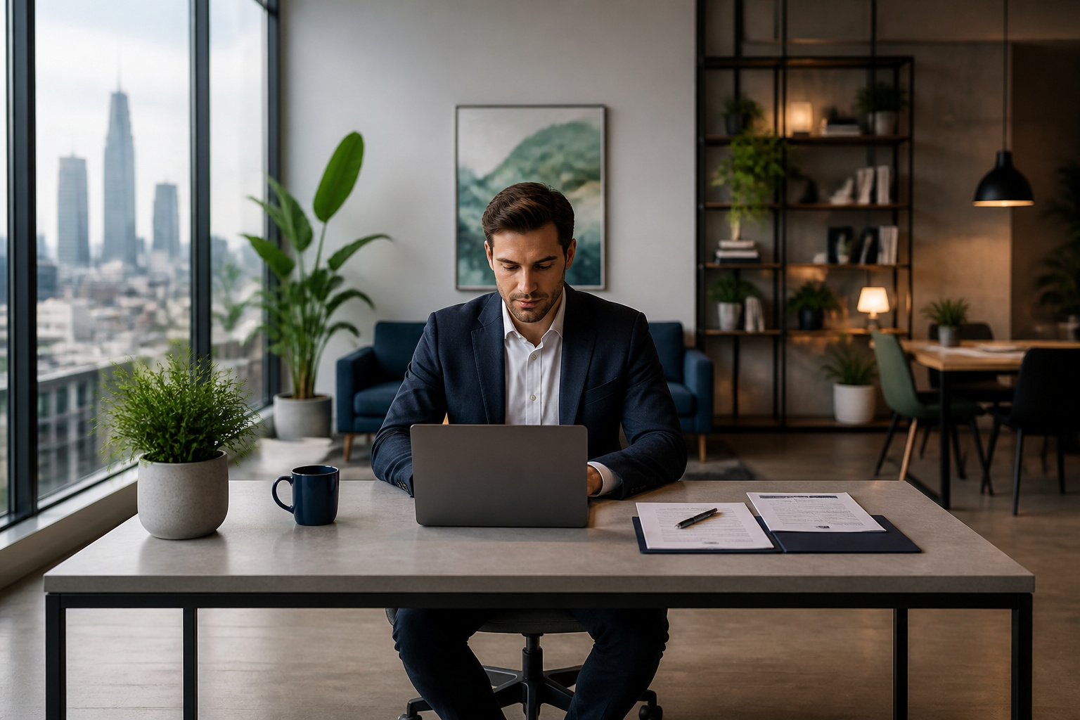 Entrepreneur concentre au bureau moderne